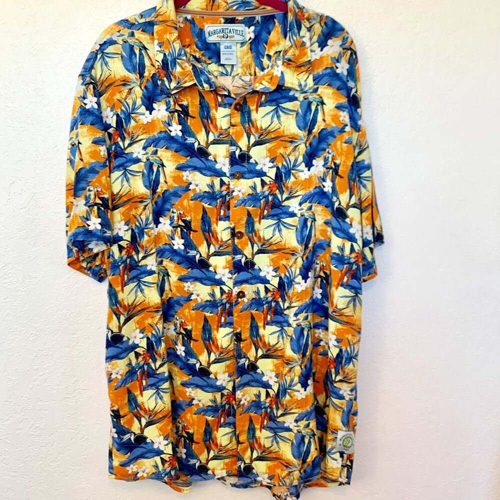 Margaritaville XXL Hawaiian shirt Aloha theme super soft rayon Blue Orange
